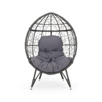 Fam Outdoor Accent Chair, Cocoon Egg Shaped, Abstract Gray PE Rattan - BM323881