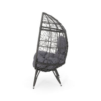 Fam Outdoor Accent Chair, Cocoon Egg Shaped, Abstract Gray PE Rattan - BM323881