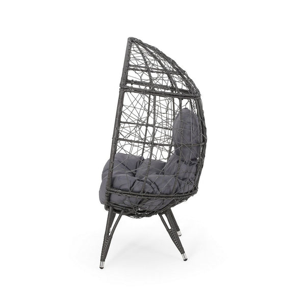 Fam Outdoor Accent Chair, Cocoon Egg Shaped, Abstract Gray PE Rattan - BM323881