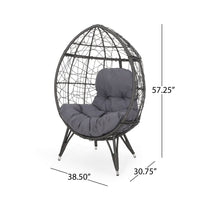 Fam Outdoor Accent Chair, Cocoon Egg Shaped, Abstract Gray PE Rattan - BM323881