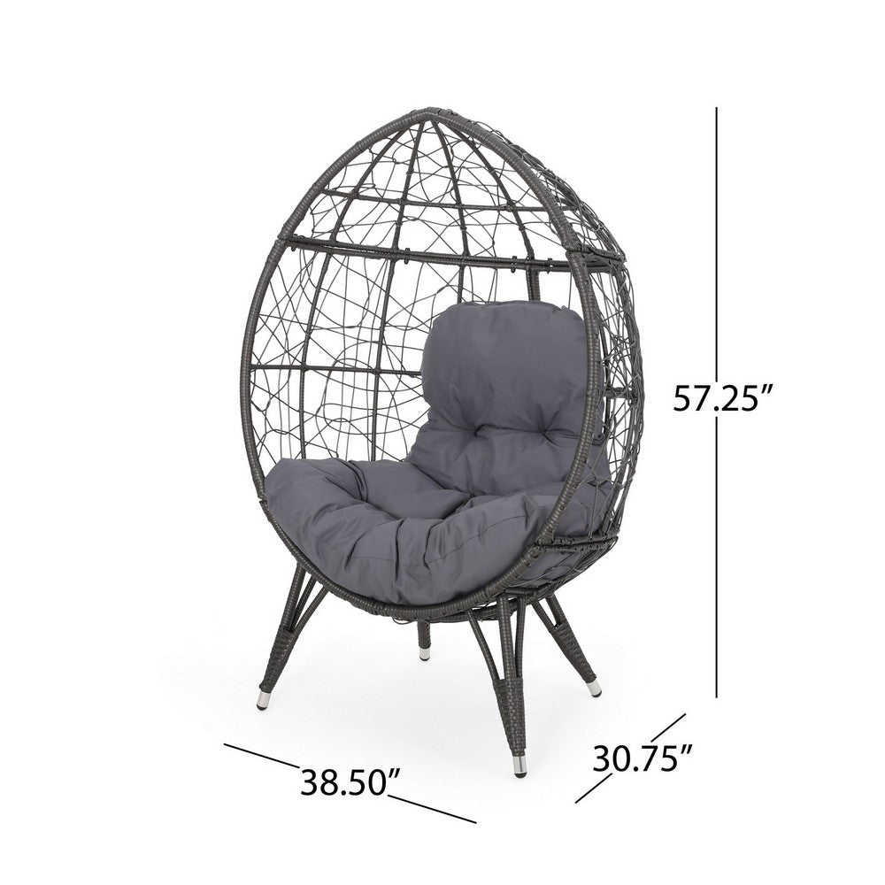 Fam Outdoor Accent Chair, Cocoon Egg Shaped, Abstract Gray PE Rattan - BM323881