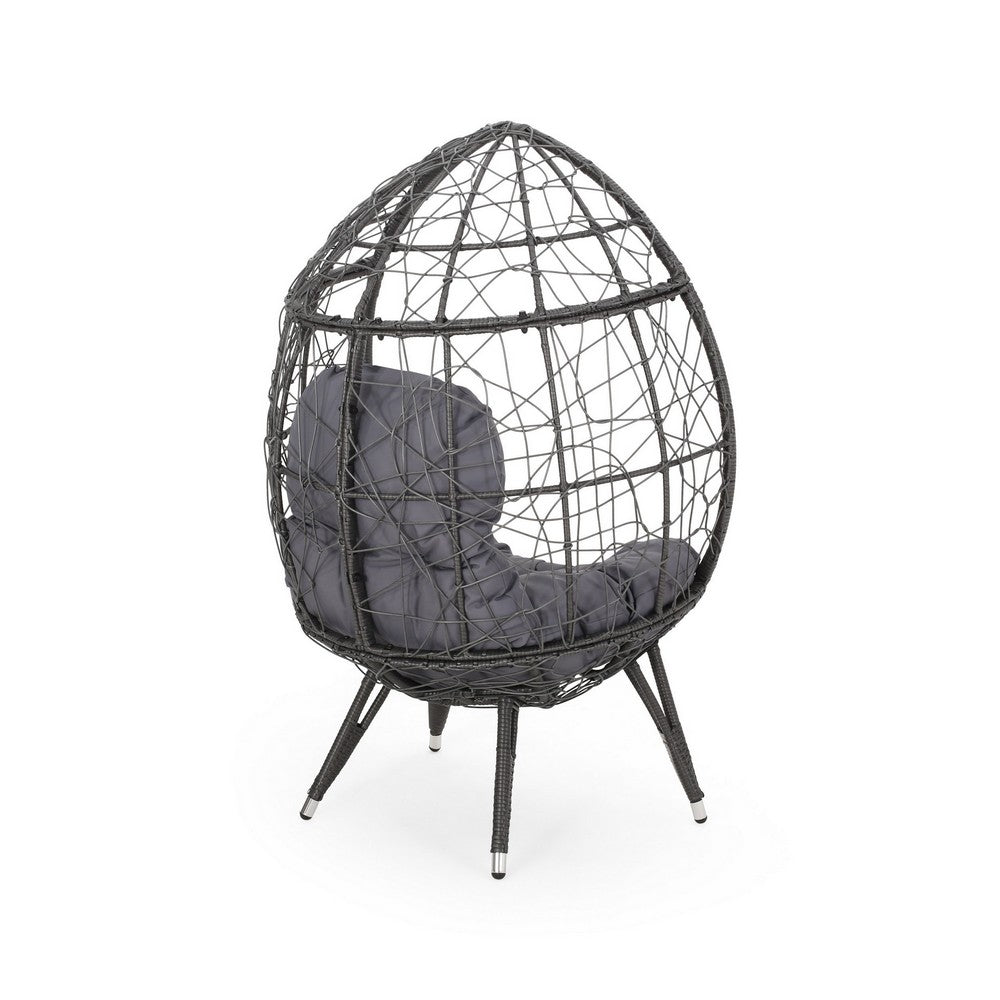 Fam Outdoor Accent Chair, Cocoon Egg Shaped, Abstract Gray PE Rattan - BM323881