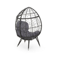Fam Outdoor Accent Chair, Cocoon Egg Shaped, Abstract Gray PE Rattan - BM323881
