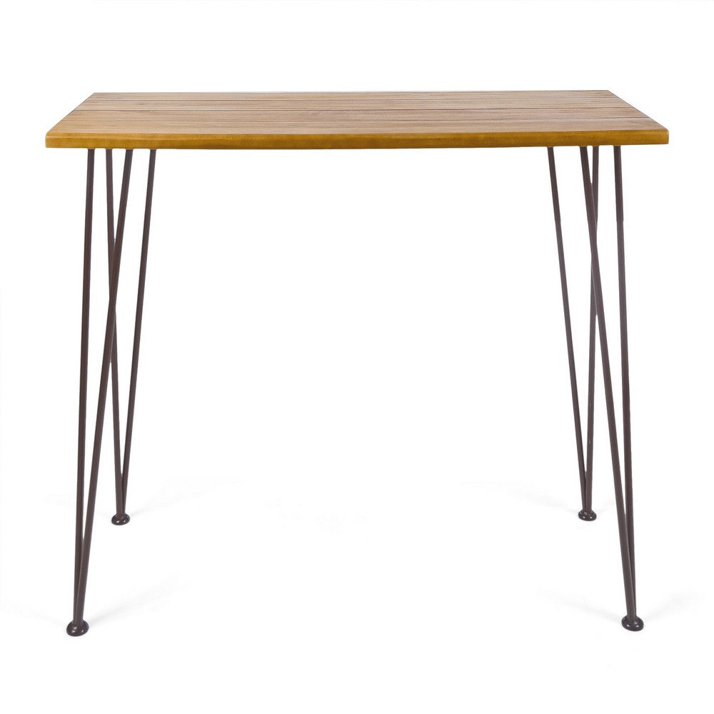 Rih Outdoor Bar Height Table, 47 Inch, Hairpin Legs, Brown Acacia Wood - BM323883