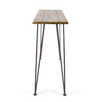Rih Outdoor Bar Height Table, 47 Inch, Hairpin Legs, Brown Acacia Wood - BM323883