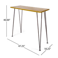 Rih Outdoor Bar Height Table, 47 Inch, Hairpin Legs, Brown Acacia Wood - BM323883