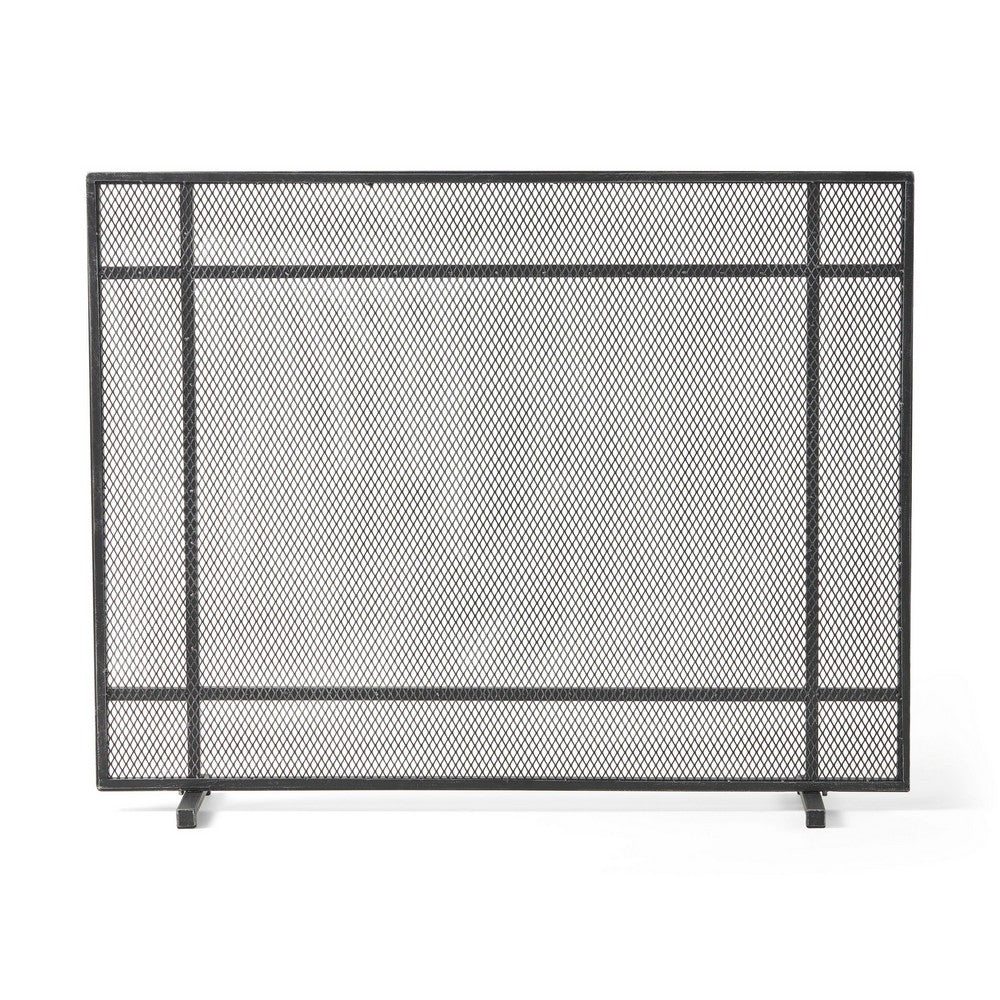 Hype Fireplace Screen with Mesh, Single Panel, Black and Silver - BM323884