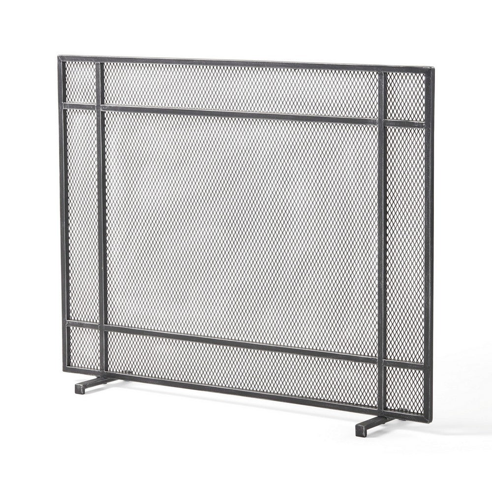 Hype Fireplace Screen with Mesh, Single Panel, Black and Silver - BM323884