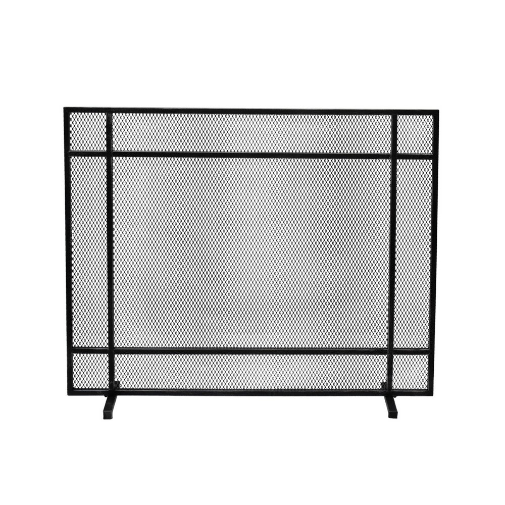 Hype Fireplace Screen with Mesh, Single Panel, Black and Silver - BM323884