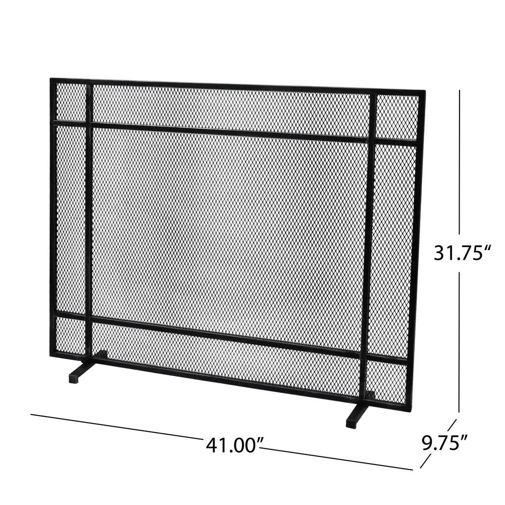 Hype Fireplace Screen with Mesh, Single Panel, Black and Silver - BM323884