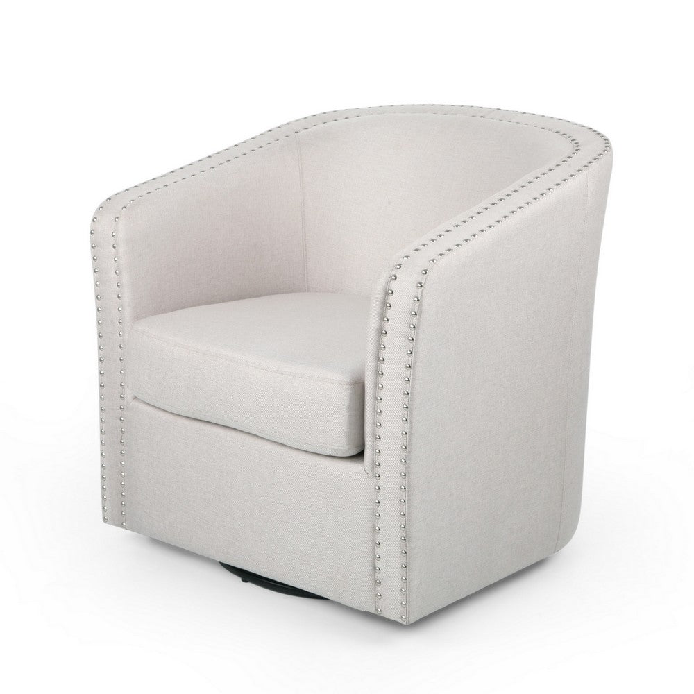 Swivel Accent Chair, Classic Round Barrel Style, Wheat Beige Fabric - BM323885