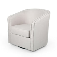 Swivel Accent Chair, Classic Round Barrel Style, Wheat Beige Fabric - BM323885