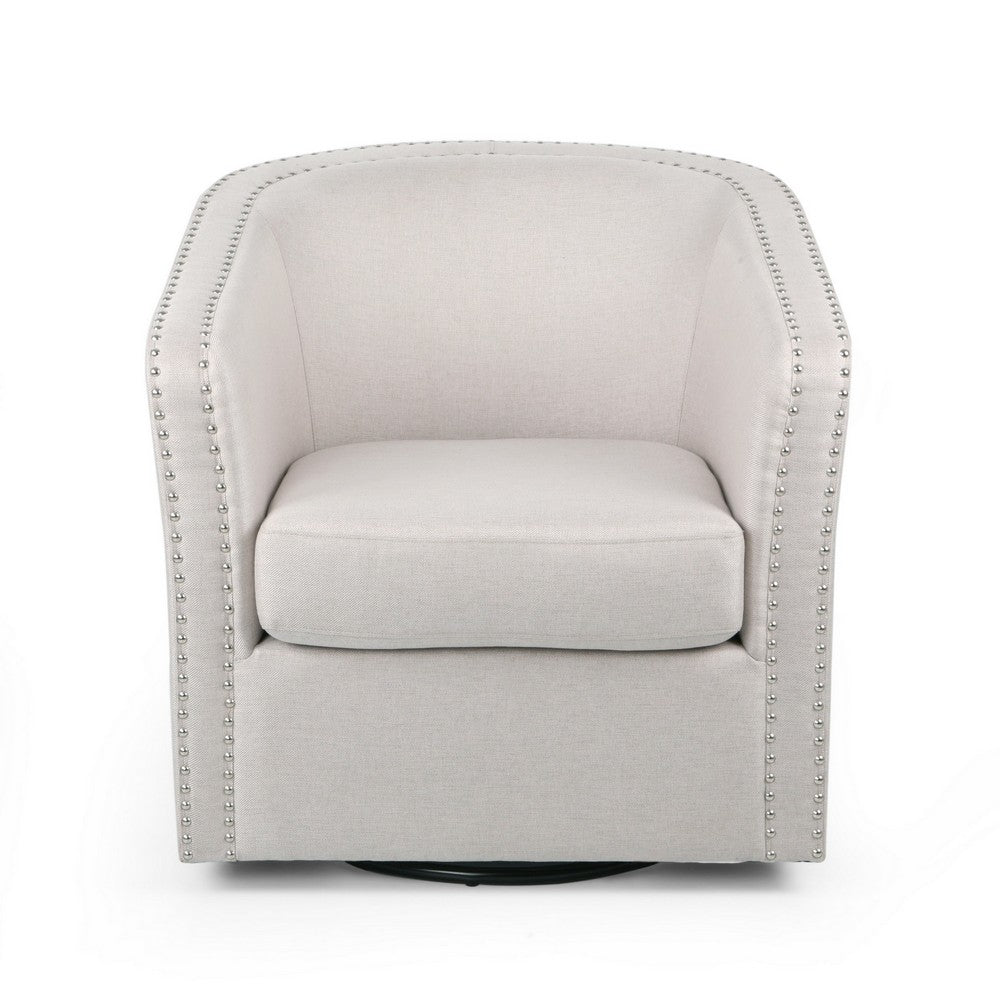 Swivel Accent Chair, Classic Round Barrel Style, Wheat Beige Fabric - BM323885