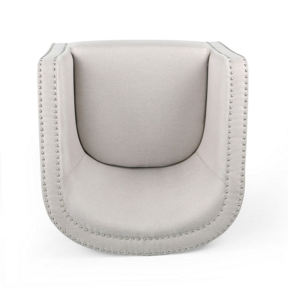 Swivel Accent Chair, Classic Round Barrel Style, Wheat Beige Fabric - BM323885