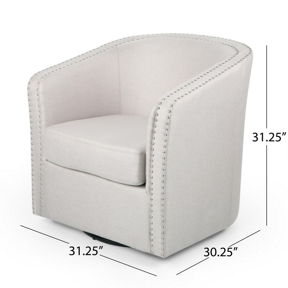 Swivel Accent Chair, Classic Round Barrel Style, Wheat Beige Fabric - BM323885