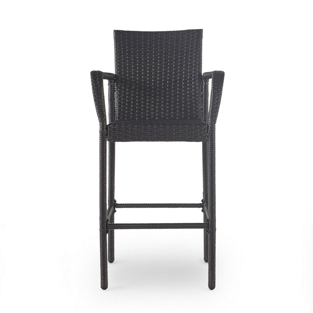 Outdoor Barstool Chair Set of 2, Gray PE Rattan Woven, Iron Frame - BM323886