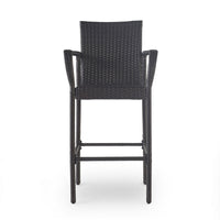 Outdoor Barstool Chair Set of 2, Gray PE Rattan Woven, Iron Frame - BM323886