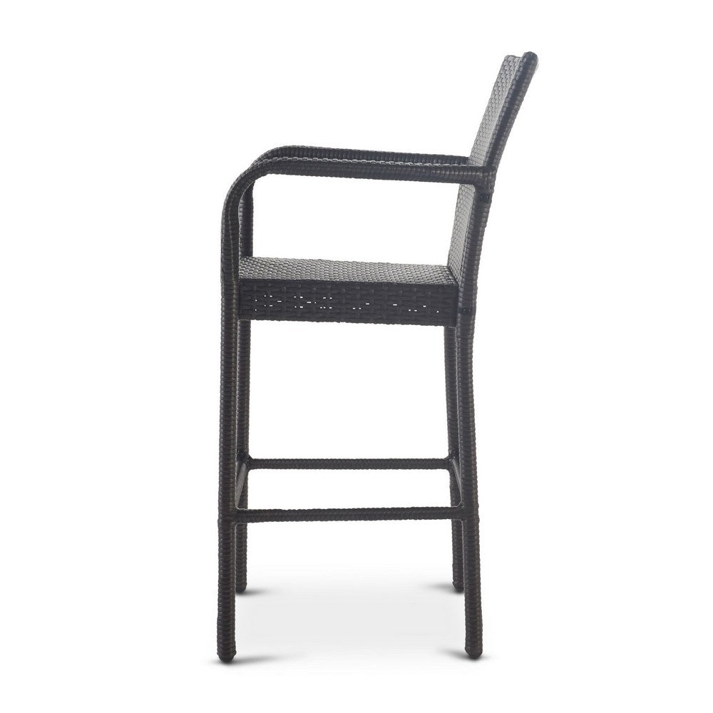 Outdoor Barstool Chair Set of 2, Gray PE Rattan Woven, Iron Frame - BM323886