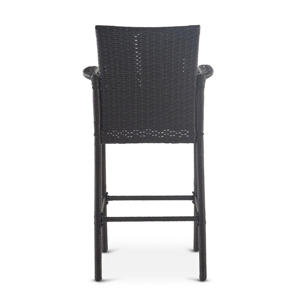 Outdoor Barstool Chair Set of 2, Gray PE Rattan Woven, Iron Frame - BM323886