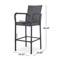 Outdoor Barstool Chair Set of 2, Gray PE Rattan Woven, Iron Frame - BM323886