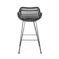 Outdoor Barstool Chair Set of 2, Low Back Woven Design, Gray and Black - BM323887