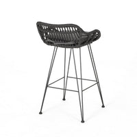 Outdoor Barstool Chair Set of 2, Low Back Woven Design, Gray and Black - BM323887