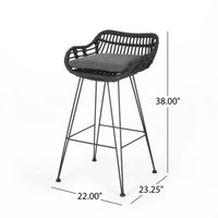Outdoor Barstool Chair Set of 2, Low Back Woven Design, Gray and Black - BM323887