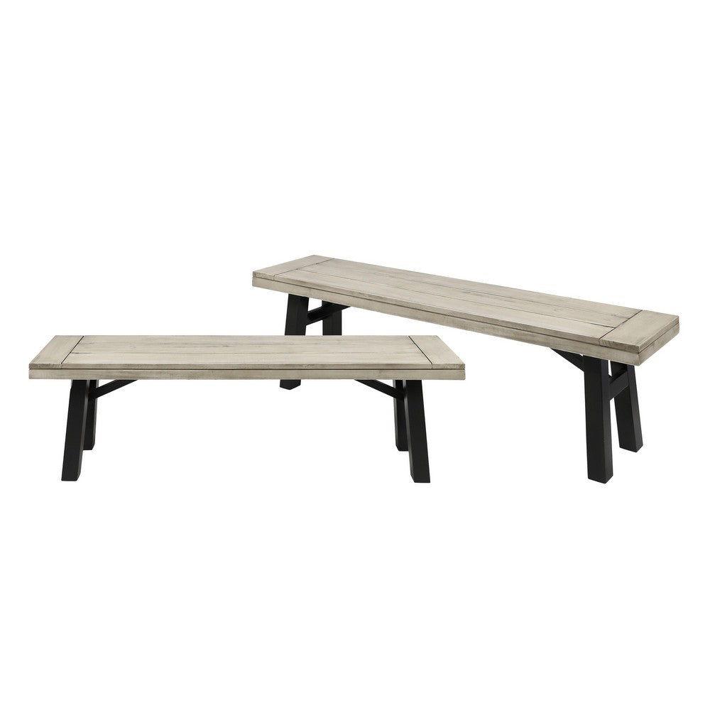 Wren Outdoor Bench, Slat Panel, 63 Inch Gray Acacia Wood - BM323891