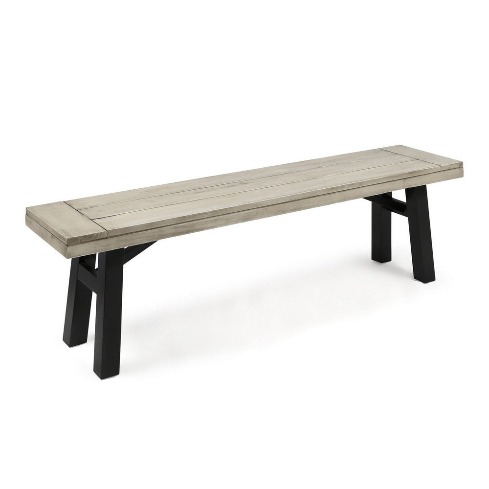 Wren Outdoor Bench, Slat Panel, 63 Inch Gray Acacia Wood - BM323891