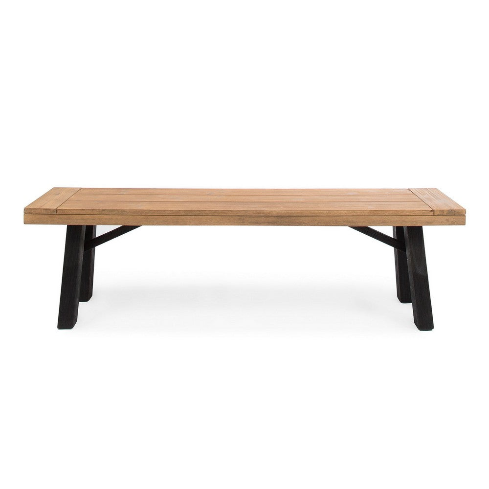 Wren Outdoor Bench Set of 2, Slat Panel, 63 Inch Brown Acacia Wood - BM323892