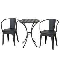 Rune Outdoor Bistro Set, 2 Chairs, Round Slatted Table, Black Iron - BM323893