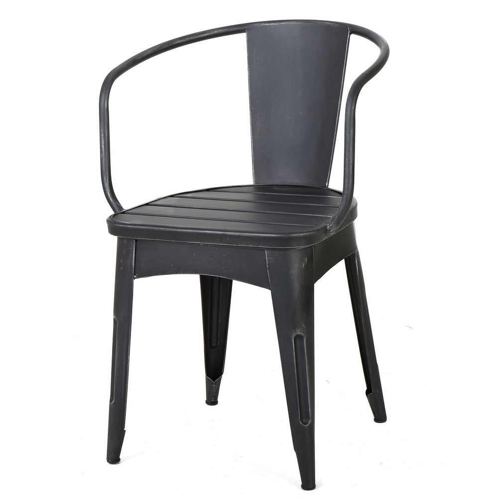 Rune Outdoor Bistro Set, 2 Chairs, Round Slatted Table, Black Iron - BM323893