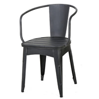 Rune Outdoor Bistro Set, 2 Chairs, Round Slatted Table, Black Iron - BM323893