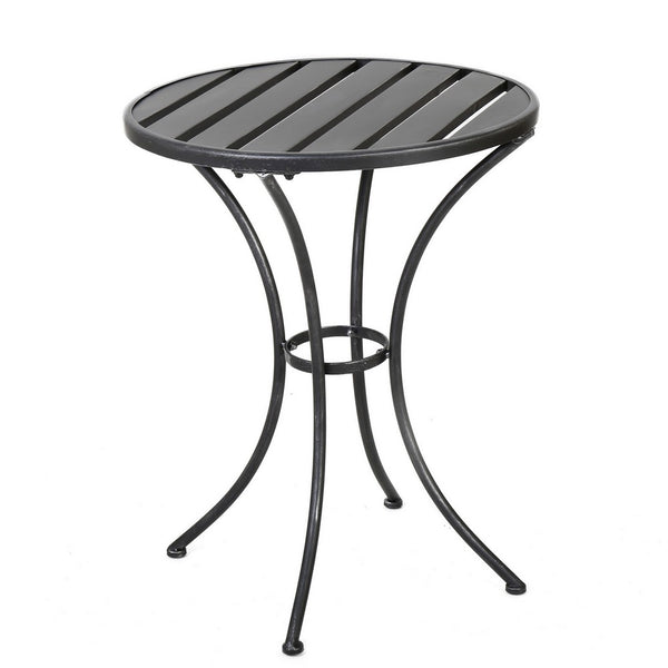 Rune Outdoor Bistro Set, 2 Chairs, Round Slatted Table, Black Iron - BM323893