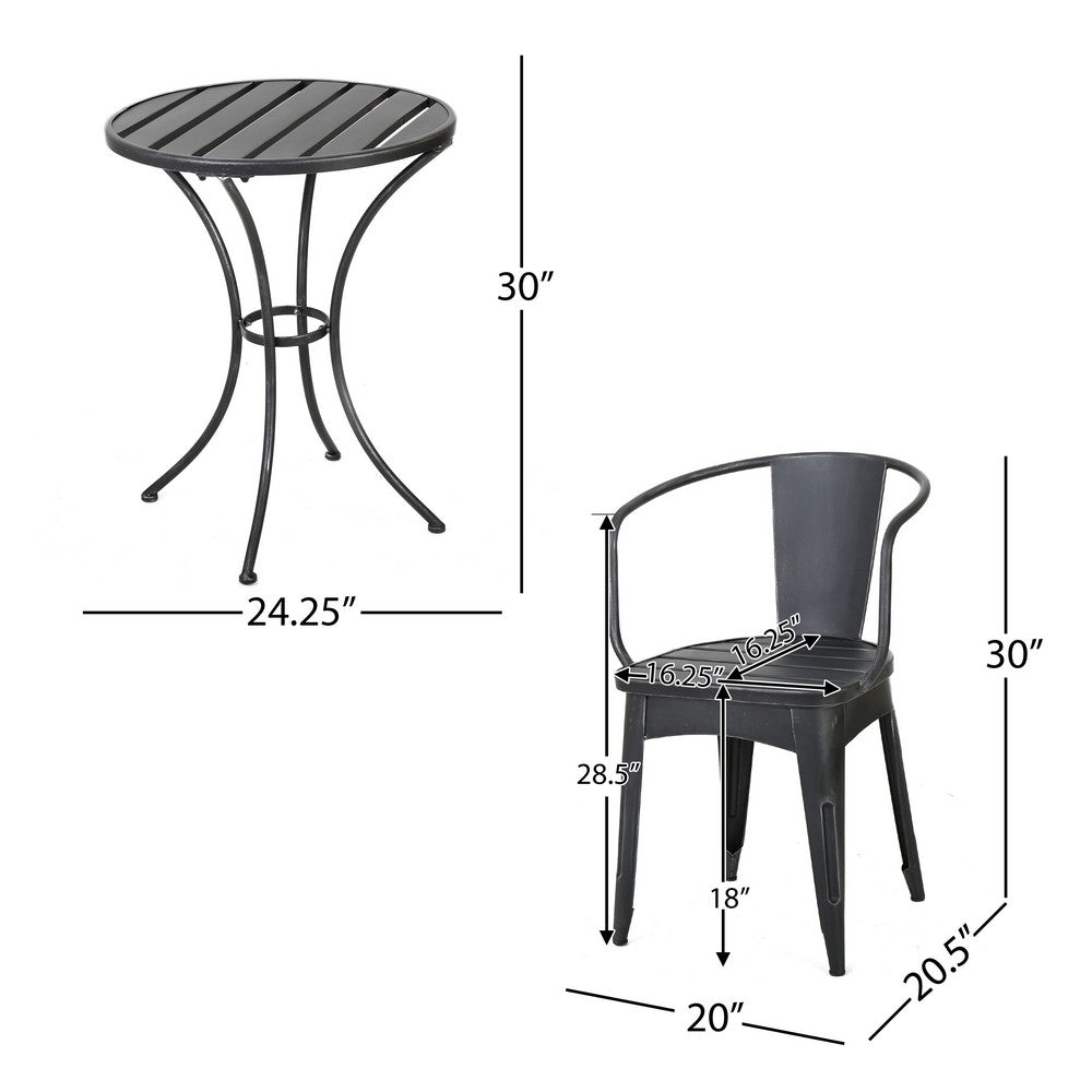 Rune Outdoor Bistro Set, 2 Chairs, Round Slatted Table, Black Iron - BM323893