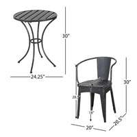 Rune Outdoor Bistro Set, 2 Chairs, Round Slatted Table, Black Iron - BM323893