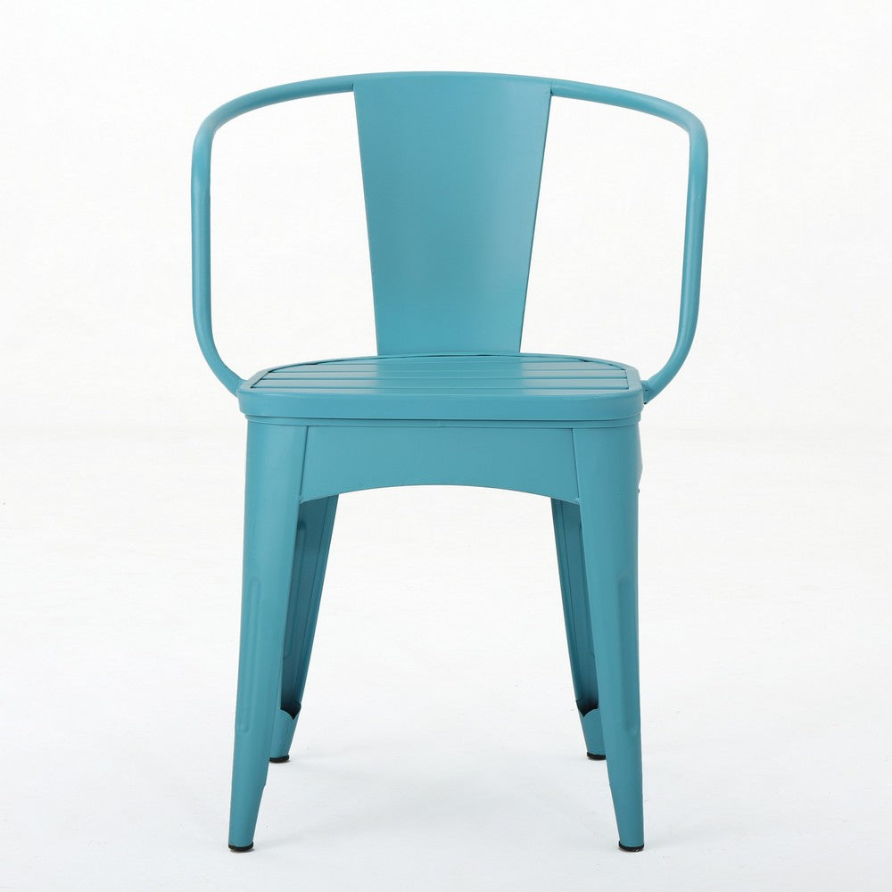 Rune Outdoor Bistro Table Set, 2 Chairs, Round Slatted, Teal Blue Iron - BM323894