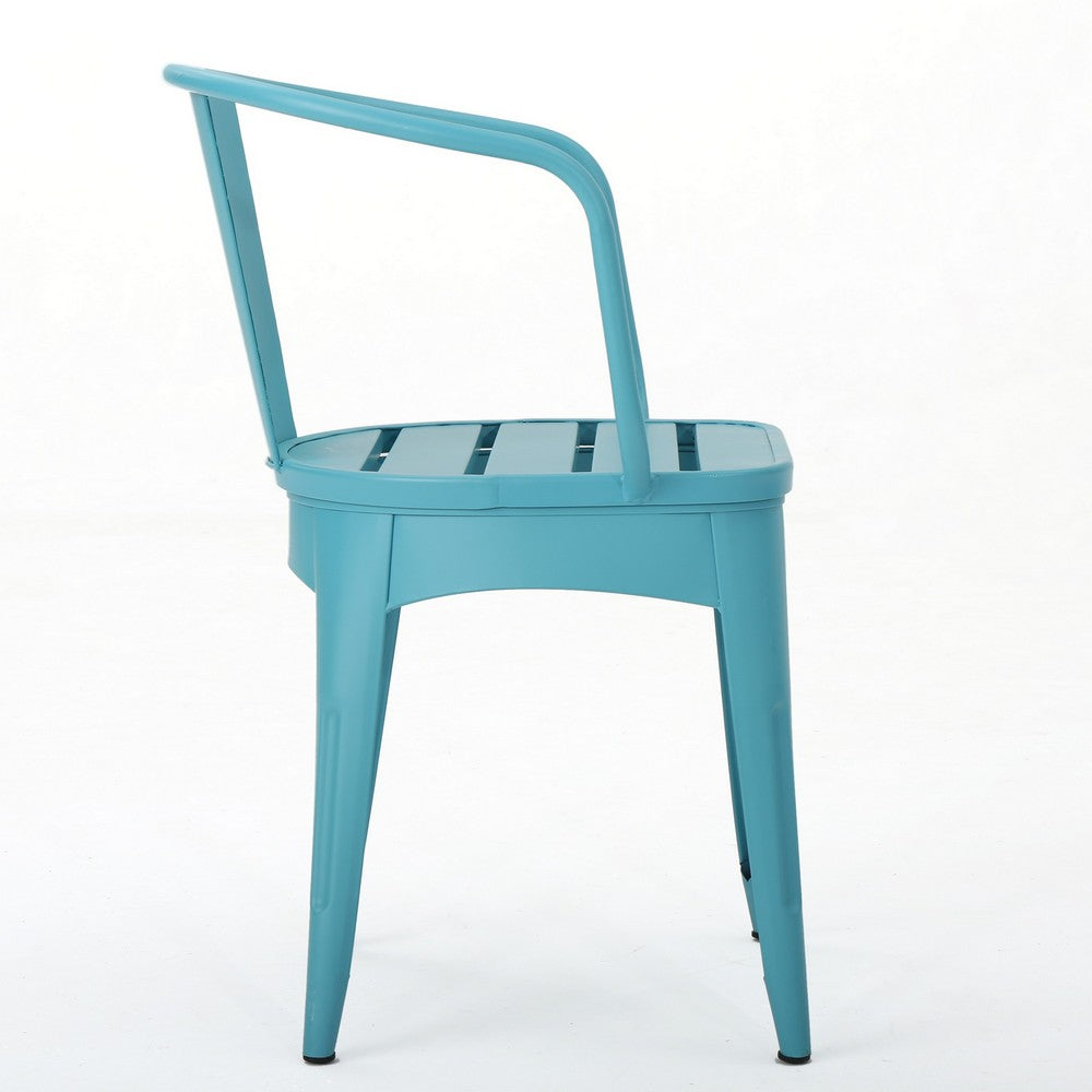 Rune Outdoor Bistro Table Set, 2 Chairs, Round Slatted, Teal Blue Iron - BM323894