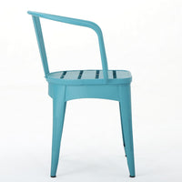 Rune Outdoor Bistro Table Set, 2 Chairs, Round Slatted, Teal Blue Iron - BM323894