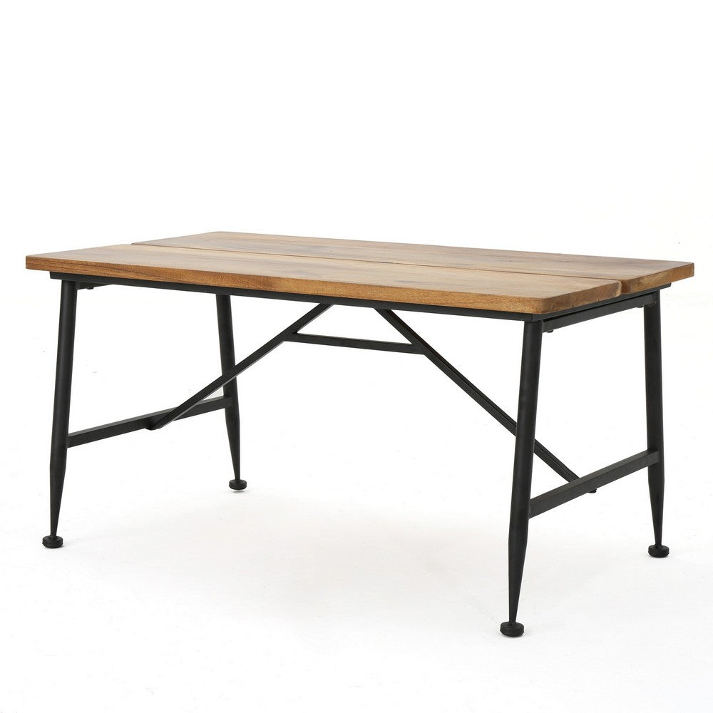 Cala Outdoor Coffee Table, 36 Inch Brown Acacia Wood, Black Metal - BM323896