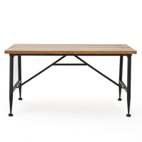 Cala Outdoor Coffee Table, 36 Inch Brown Acacia Wood, Black Metal - BM323896