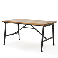 Cala Outdoor Coffee Table, 36 Inch Brown Acacia Wood, Black Metal - BM323896