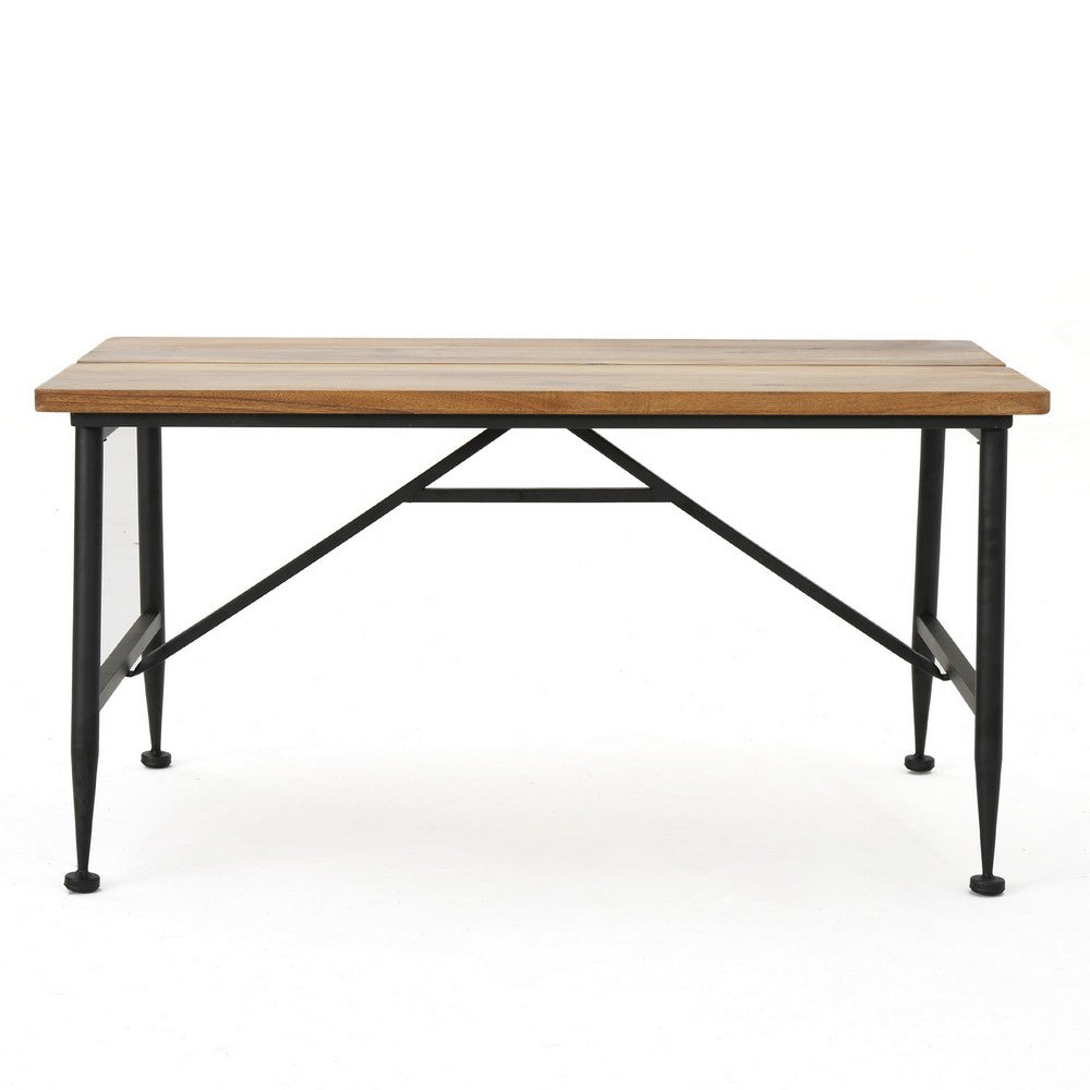 Cala Outdoor Coffee Table, 36 Inch Brown Acacia Wood, Black Metal - BM323896