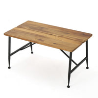 Cala Outdoor Coffee Table, 36 Inch Brown Acacia Wood, Black Metal - BM323896