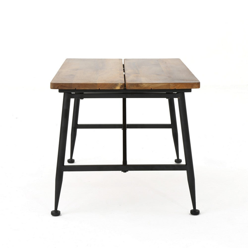 Cala Outdoor Coffee Table, 36 Inch Brown Acacia Wood, Black Metal - BM323896