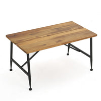 Cala Outdoor Coffee Table, 36 Inch Brown Acacia Wood, Black Metal - BM323896