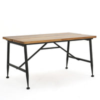 Cala Outdoor Coffee Table, 36 Inch Brown Acacia Wood, Black Metal - BM323896