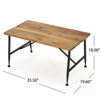 Cala Outdoor Coffee Table, 36 Inch Brown Acacia Wood, Black Metal - BM323896