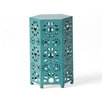 Liana Outdoor Side End Table, Flower Cutout, 12 Inch Top, Teal Blue - BM323897