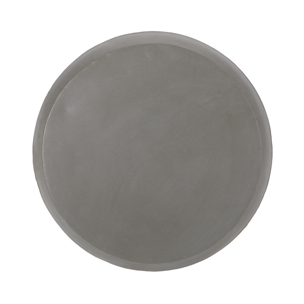 Outdoor End Table, 16 Inch Round Gray Faux Concrete w White Pattern - BM323898